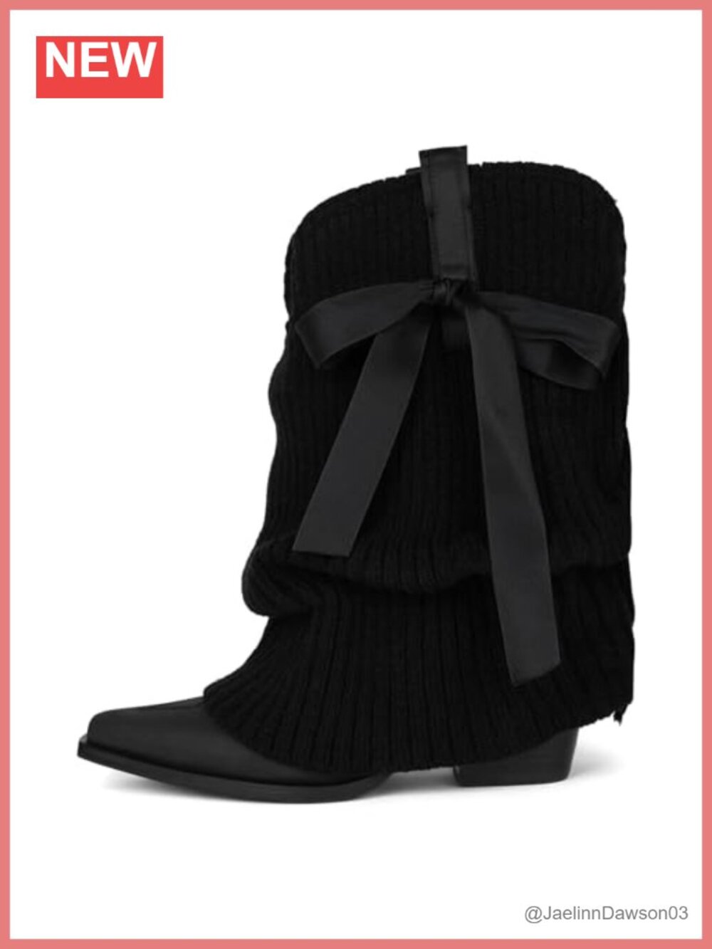 Women's Knitted Cowboy Boots Slouch Pull On Wide Calf Block Heel Western
